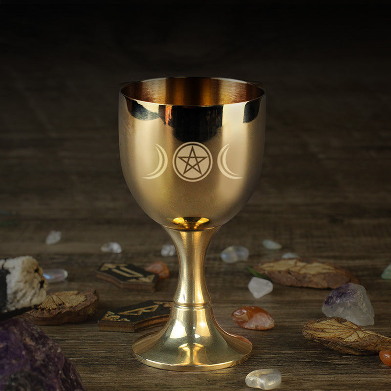 Gold-Plated Altar Chalices with Sacred Symbols – Perfect for Rituals, Ceremonies, and Wiccan Practices