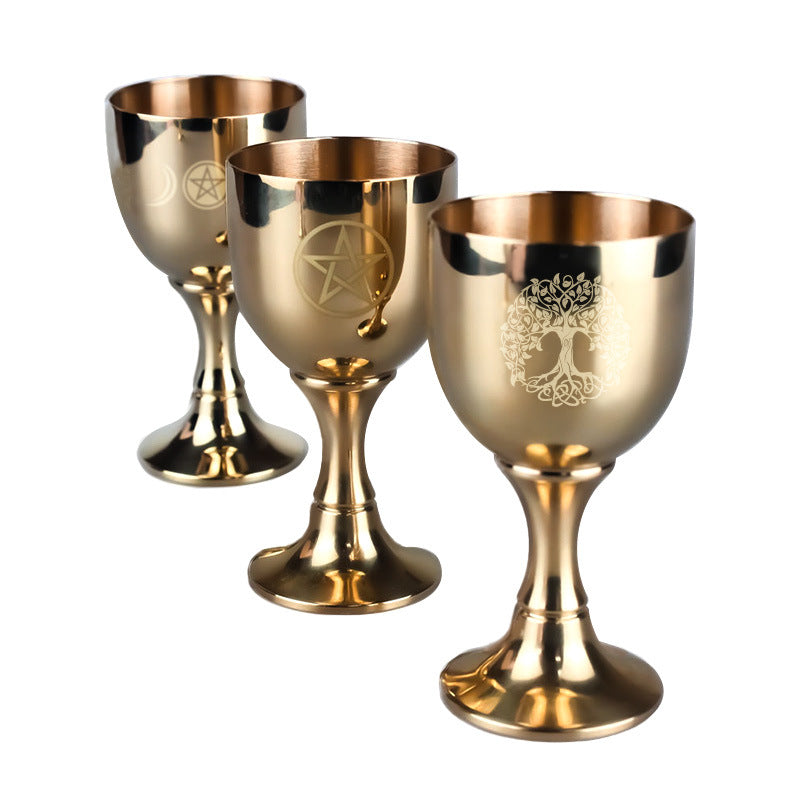 Gold-Plated Altar Chalices with Sacred Symbols – Perfect for Rituals, Ceremonies, and Wiccan Practices