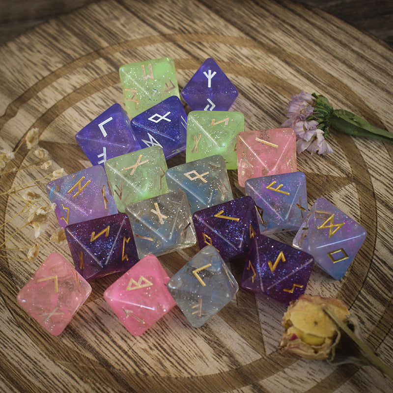 Mystical Galaxy Rune Dice Set for Divination, Crystal Casting, and Spiritual Guidance