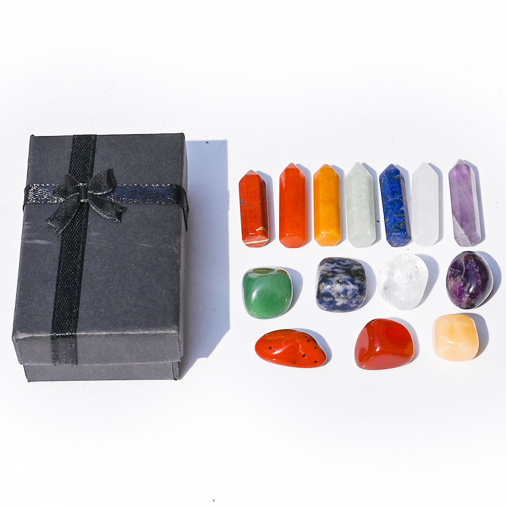 Chakra Healing Crystal Set – 14-Piece Deluxe Gemstone Kit with Polished and Raw Stones for Spiritual Balance and Meditation