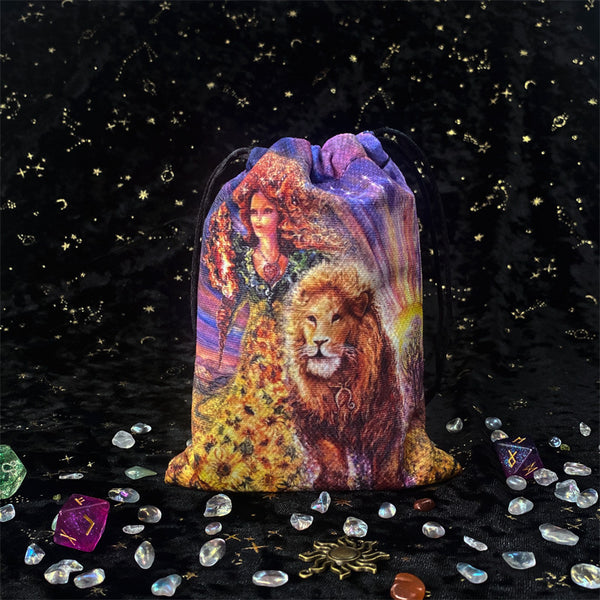 Zodiac-Themed Tarot and Crystal Storage Pouch – Mystical Drawstring Bag for Spiritual Tools and Astrology Lovers