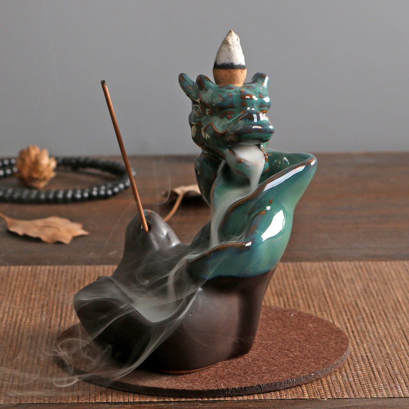 Teal and Black Dragon Backflow Incense Burner – Mystical Aromatherapy for Spiritual Cleansing and Meditation