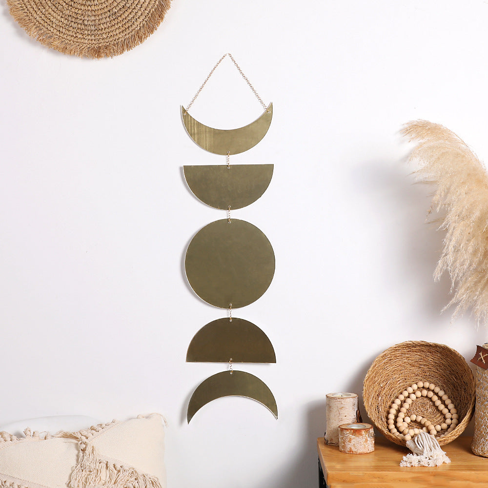 Golden Lunar Phase Wall Hanging - Boho Moon Cycle Decor