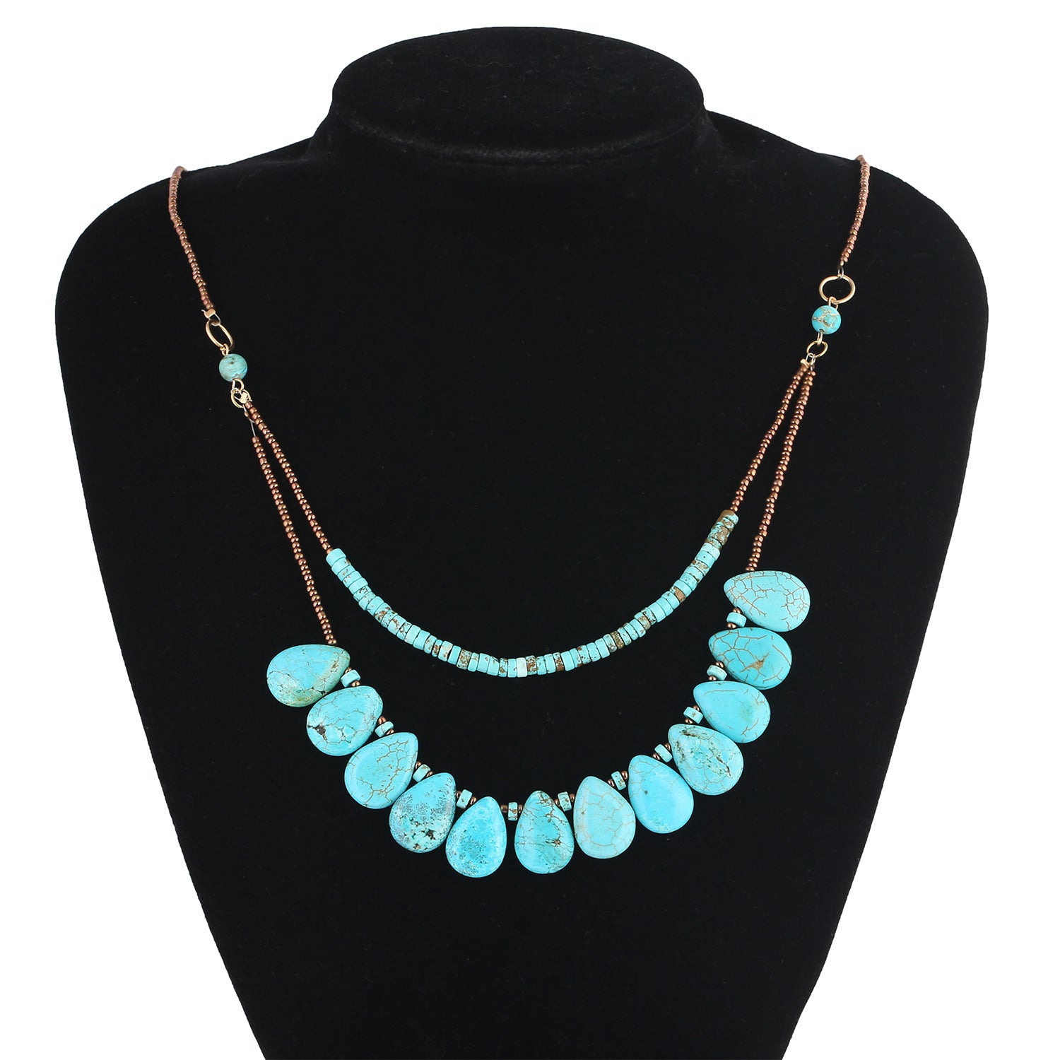 Layered Turquoise Gemstone Necklace with Multiple Teardrop Beads for Spiritual Tranquility and Balance