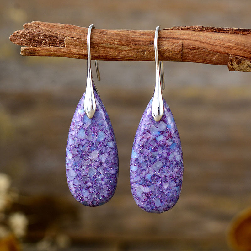 Textured Teardrop Gemstone Earrings with Silver and Gold Accents for Chakra Healing and Spiritual Protection