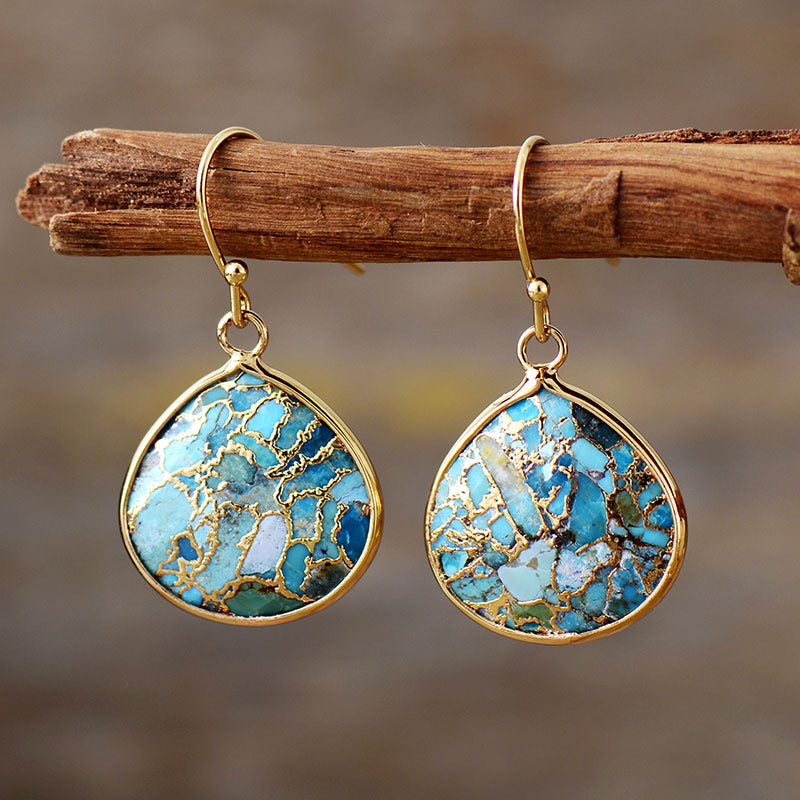 Handcrafted Turquoise and Silver Drop Earrings with Sterling Silver and Gold-Plated Hooks for Spiritual Protection and Healing