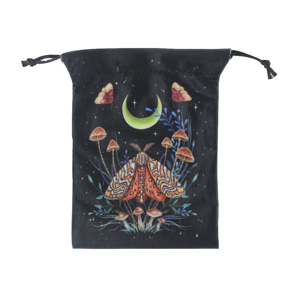 Mystical Moth and Moon Velvet Drawstring Pouches for Tarot Cards, Crystals, and Spiritual Essentials - Celestial and Nature-Inspired Designs