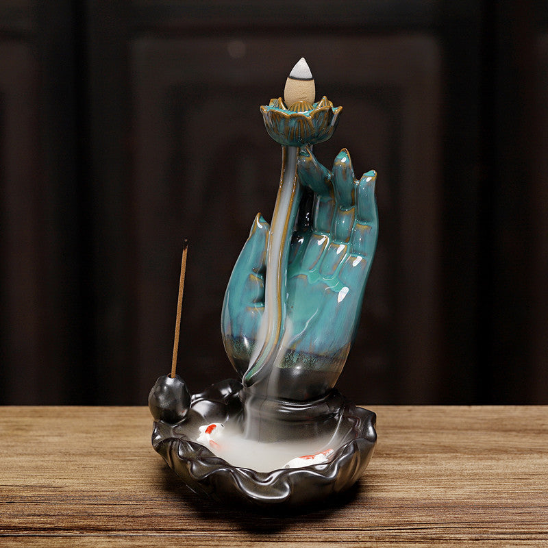 Graceful Handcrafted Lotus Hand Incense Burner for Spiritual Harmony