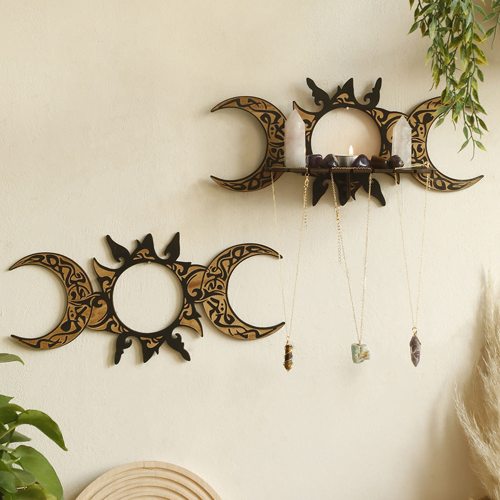 Triple Moon Goddess Wall Shelf - Pagan Altar Decor