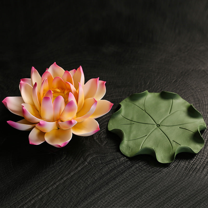 Vibrant Lotus Flower Incense Holder – Handcrafted Ceramic Backflow Burner for Tranquil Meditation and Home Decor