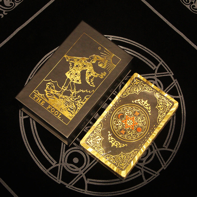 Waterproof Gold Foil Tarot Deck for Luxurious and Durable Divination - 78 Card Set with Classic Designs and Guidebook