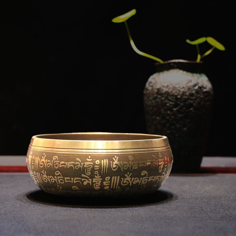 Handcrafted Tibetan Singing Bowl for Meditation and Sound Healing - Brass Singing Bowl with Sacred Engravings and Mantras for Spiritual Harmony and Chakra Alignment