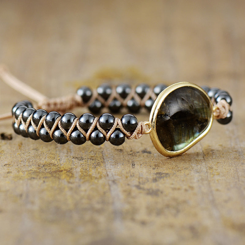 Labradorite & Hematite Shield Bracelet