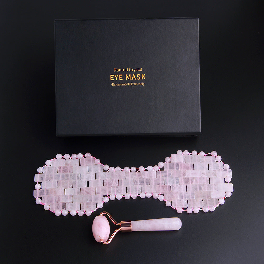 Rose Quartz Crystal Eye Mask and Facial Roller Set – Luxurious Jade Massage Tool for Soothing Eye Therapy and Skin Rejuvenation