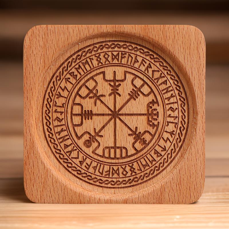 Nordic Rune Engraved Wooden Coaster Set for Spiritual Protection and Decor - Perfect for Rituals, Meditation, and Altar Use