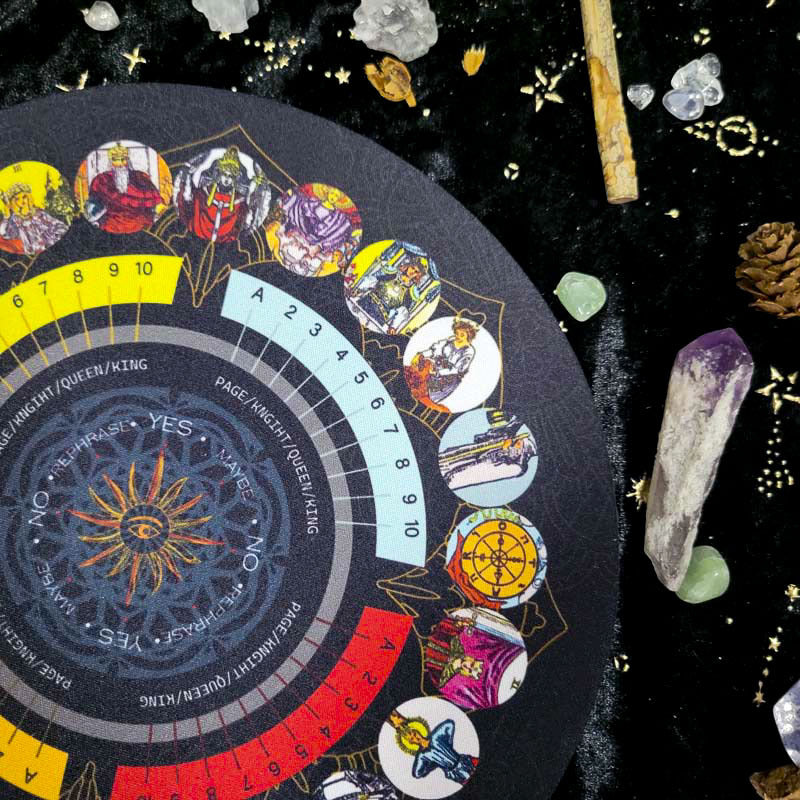 Tarot Divination Cloth with Major Arcana Guide and Numerology Wheel for Spiritual Tarot Readings