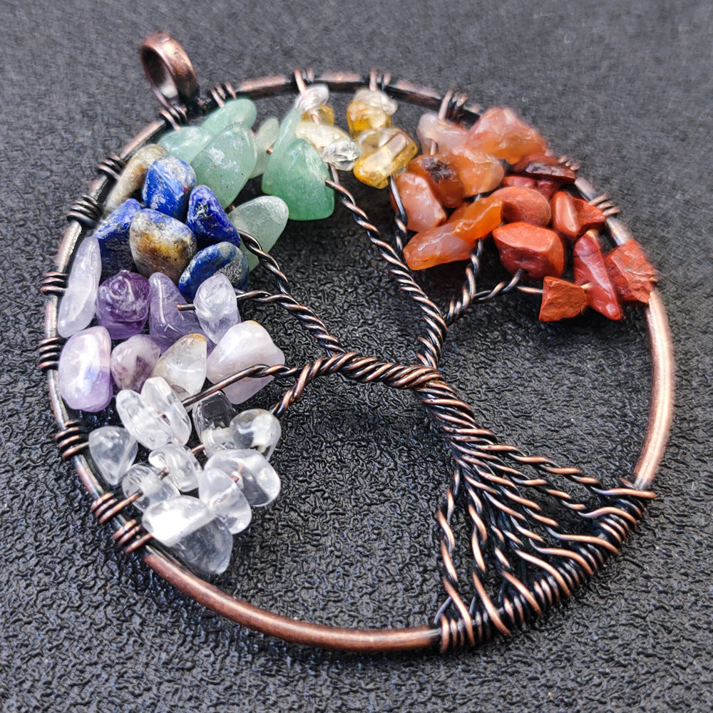 Handcrafted Chakra Gemstone Tree of Life Necklace for Spiritual Healing