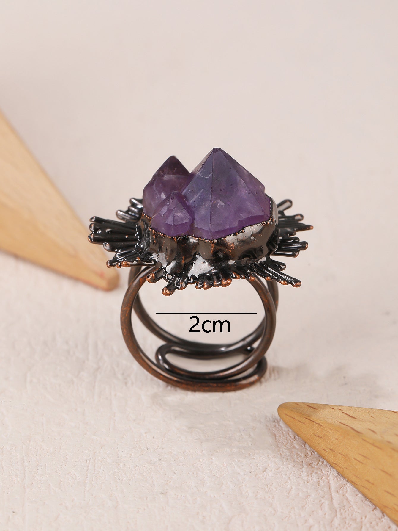 Bold Amethyst Sunburst Crystal Ring with Black Electroformed Setting for Spiritual Protection and Inner Strength