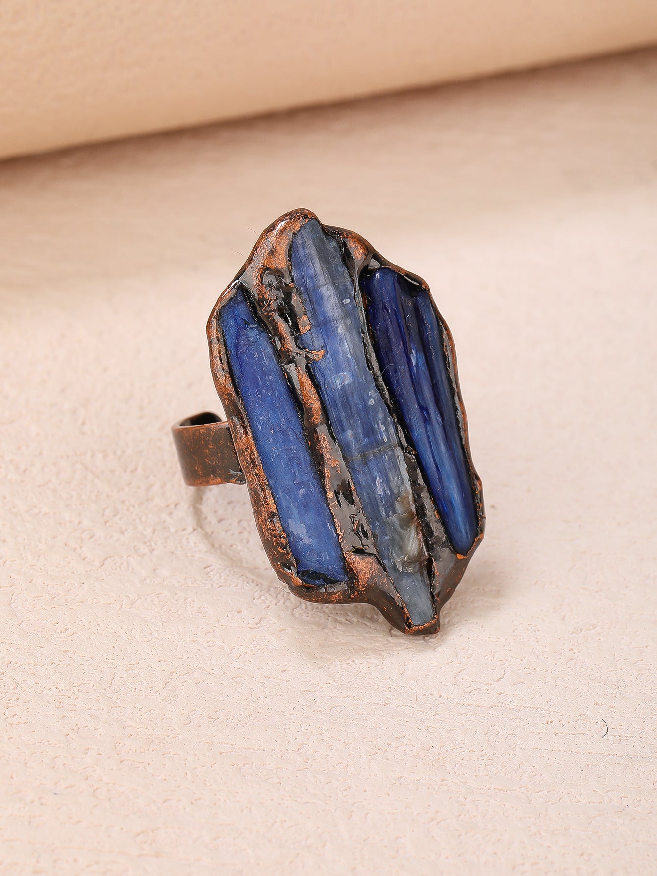 Handcrafted Blue Kyanite Energy Ring with Raw Copper Setting for Chakra Alignment and Spiritual Clarity