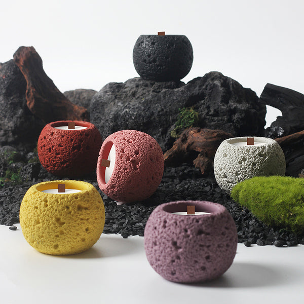 Lava Rock Textured Scented Candle Collection - Volcanic Stone Candles with Wooden Wick for Meditation, Relaxation, and Home Decor