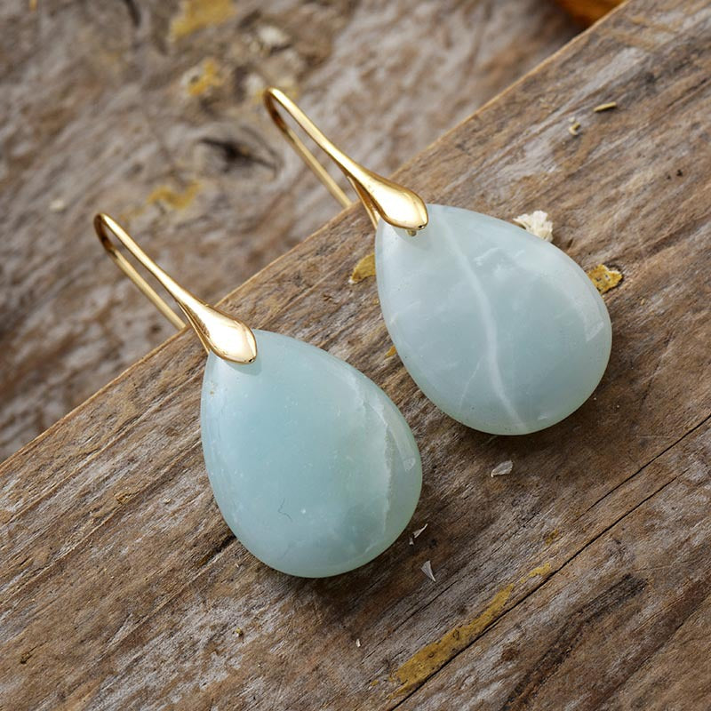 Teardrop Gemstone Earrings with Gold and Silver Accents for Spiritual Harmony and Healing