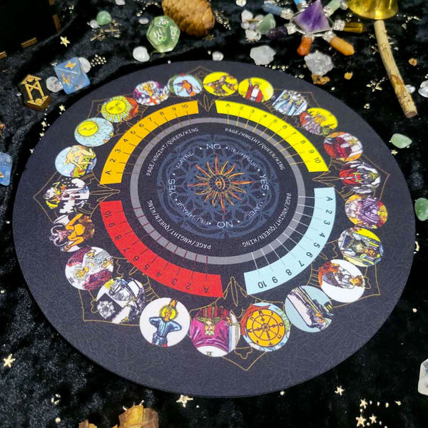 Tarot Divination Cloth with Major Arcana Guide and Numerology Wheel for Spiritual Tarot Readings