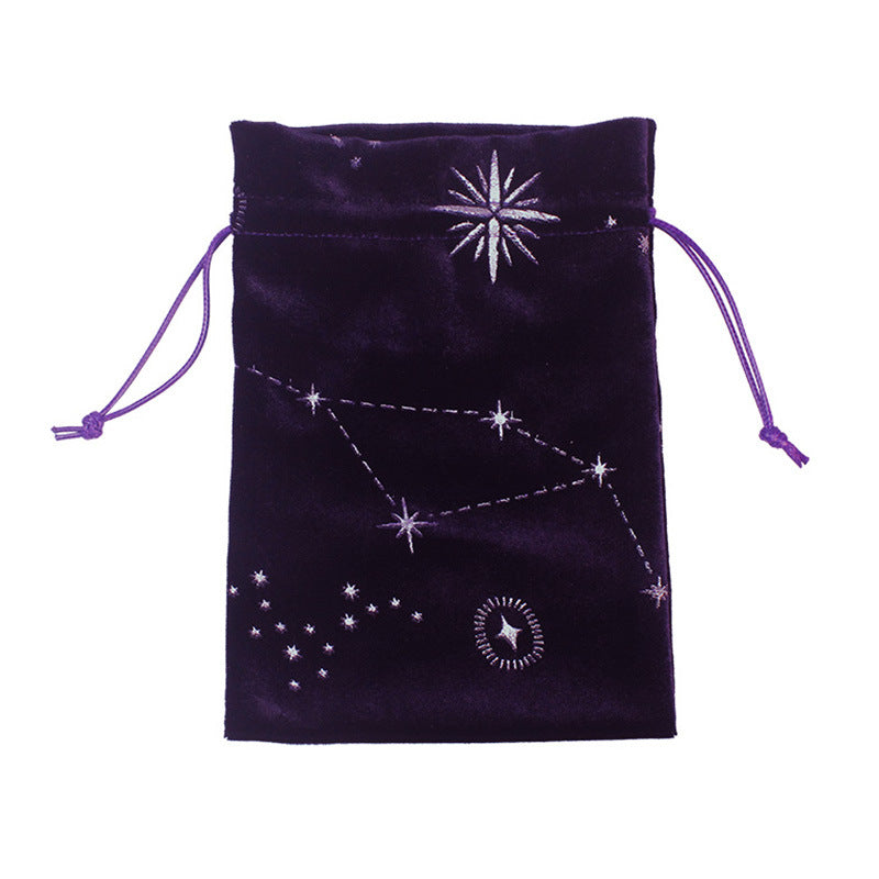 Celestial Velvet Drawstring Bag for Tarot Cards, Crystals, and Spiritual Essentials - Constellation Embroidery in Deep Purple