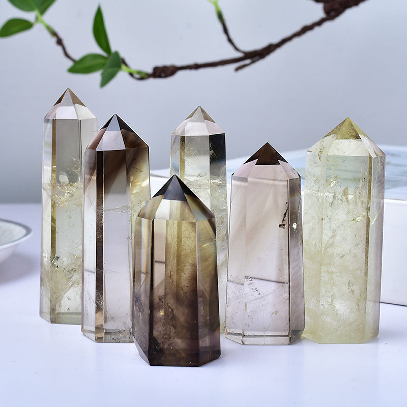 Smokey Quartz Crystal Towers for Energy Clearing and Grounding - Polished Healing Obelisks for Spiritual Growth