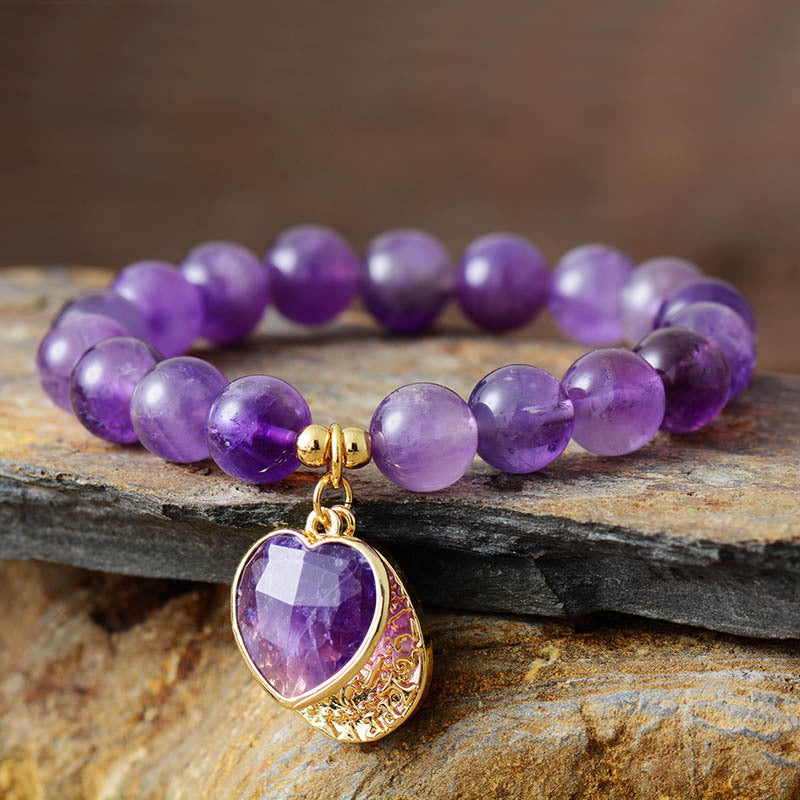 Amethyst Heart Love Bracelet for Spiritual Healing and Protection