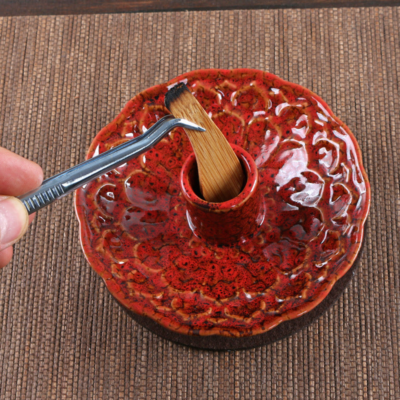 Handcrafted Ceramic Lotus Incense Burner with Tweezers - Elegant Aromatherapy Incense Holder for Meditation and Relaxation