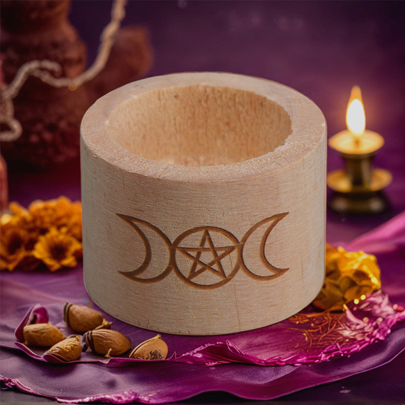 riple Moon Pentacle Wooden Tealight Candle Holders for Altar Decoration and Rituals – Handcrafted Spiritual Décor for Wiccan and Pagan Practices