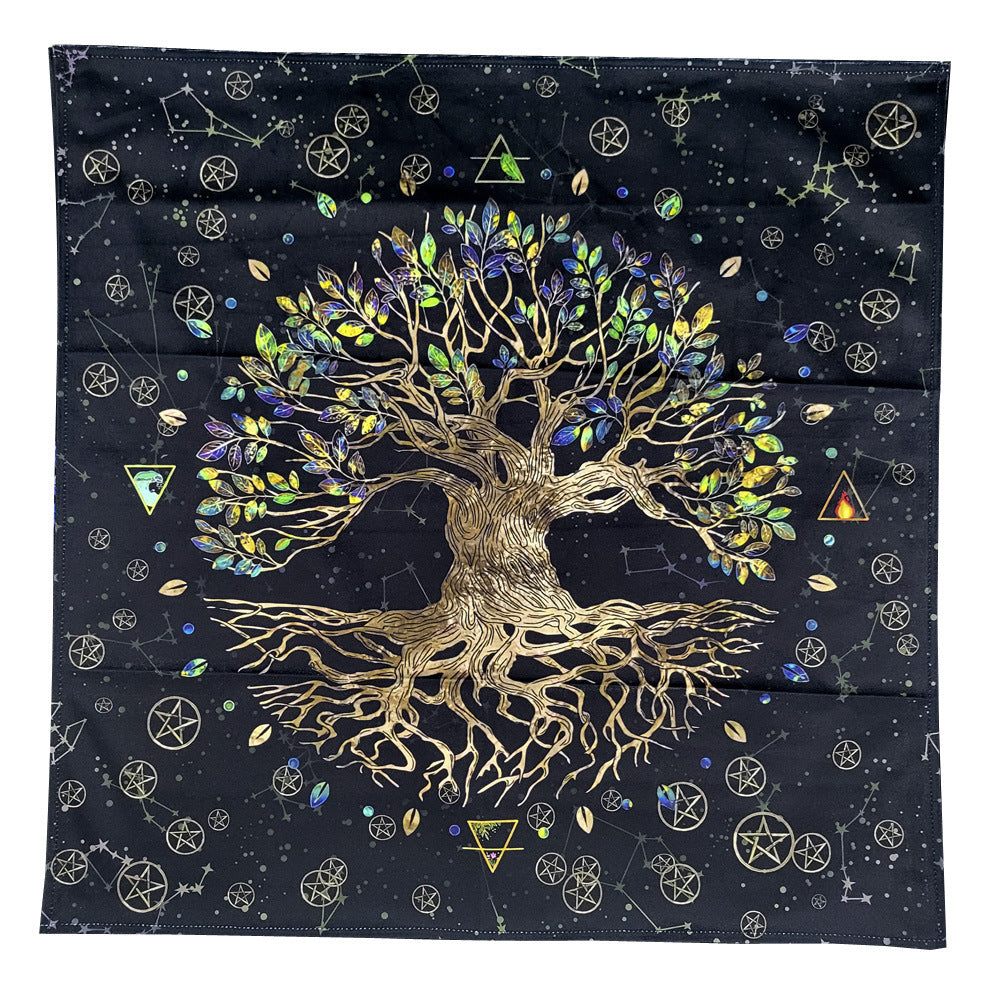 Mystical Tree of Life Tarot Cloth with Celestial Design for Spiritual Divination and Rituals