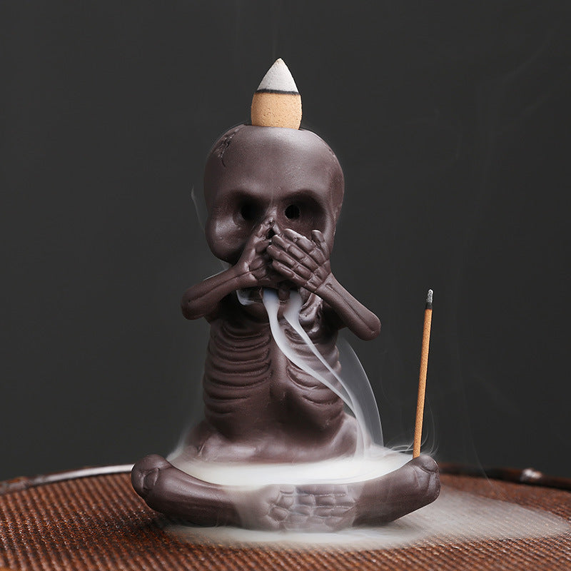 Three Wise Skulls Backflow Incense Burner - Unique Spiritual Decor with See No Evil, Hear No Evil, Speak No Evil Design