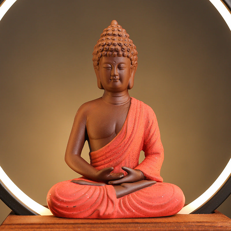 Illuminated Buddha Backflow Incense Burner with LED Halo – Serene Aromatherapy and Meditation Decor