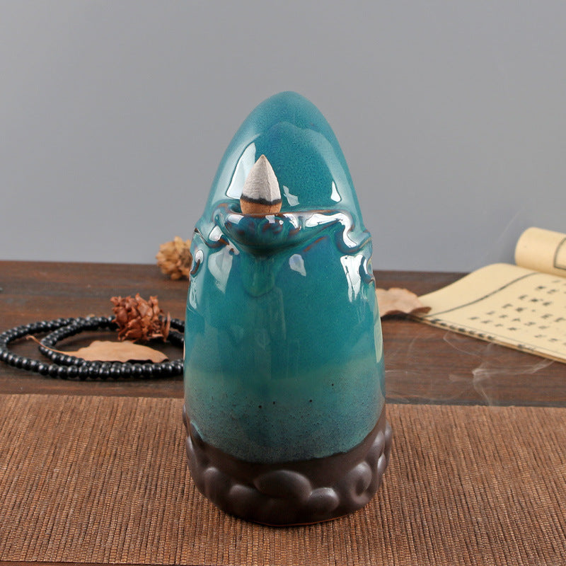 Crescent Moon Backflow Incense Burner in Teal and Black – Mystical Aromatherapy for Meditation and Spiritual Cleansing