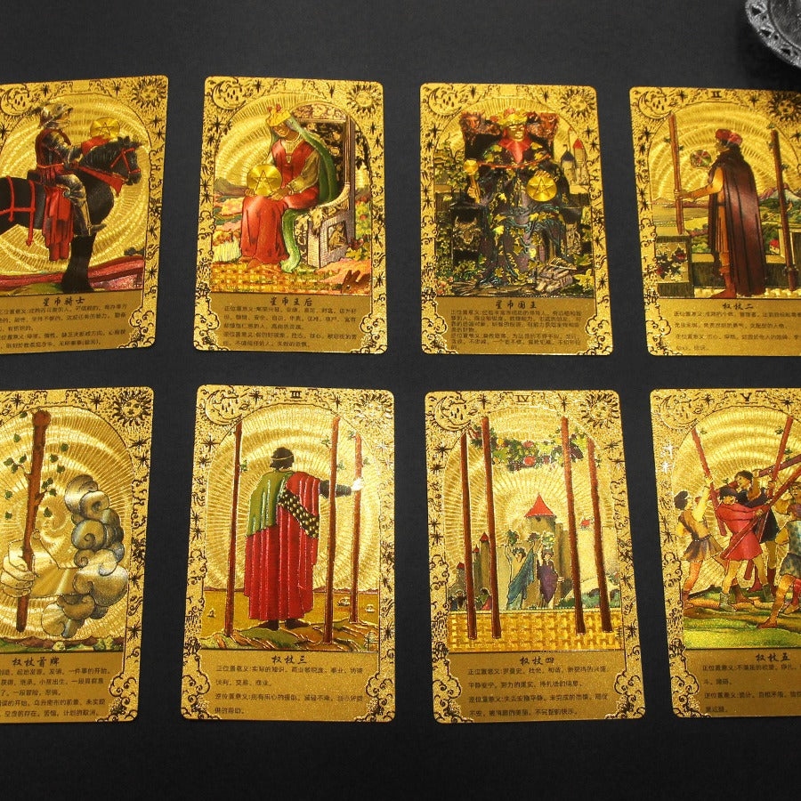 Golden Foil Premium Tarot Card Deck with Luxurious Embossed Design for Spiritual Insight and Divination