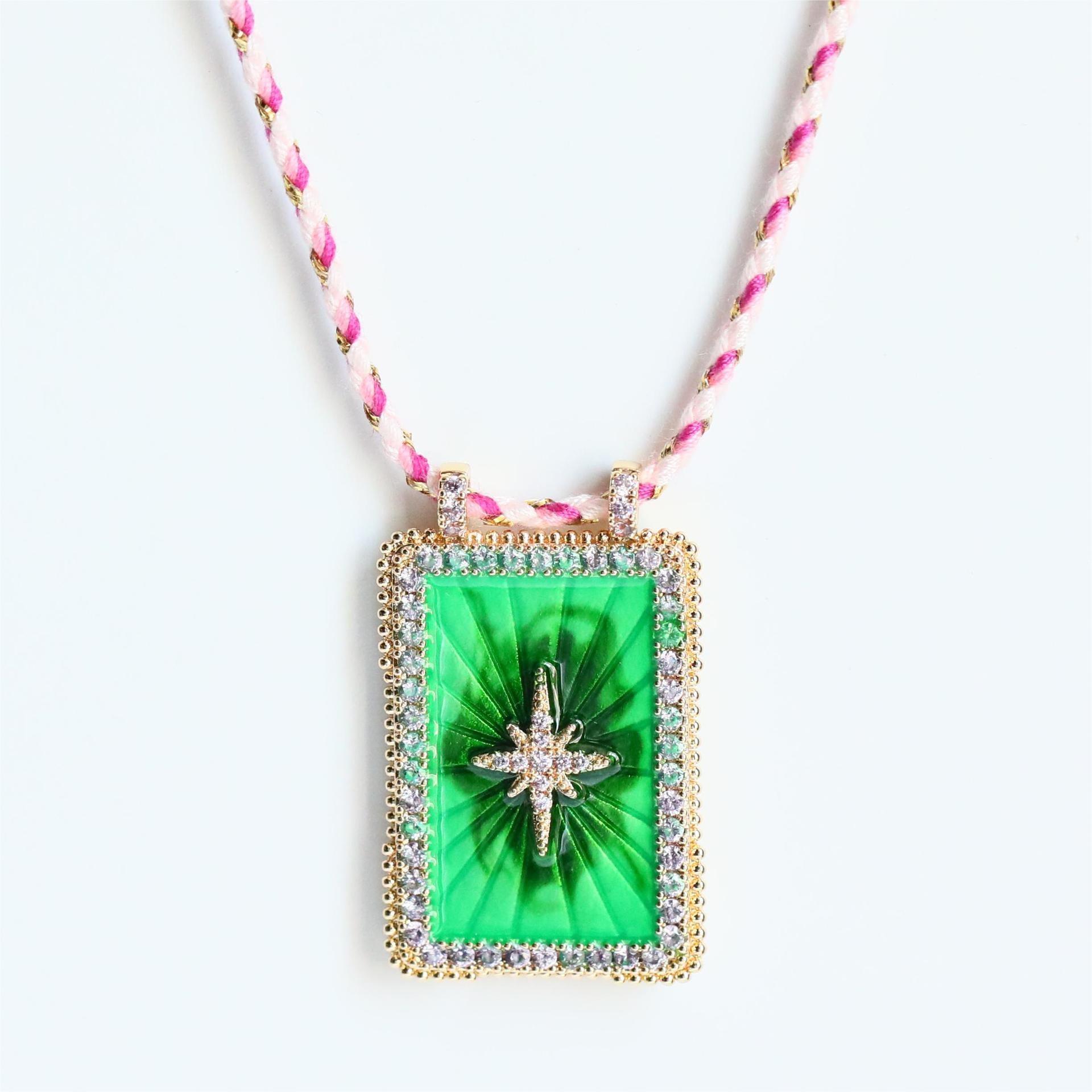 Vibrant Rectangular Celestial Pendant Necklace Collection – Gold-Plated Colorful Charms