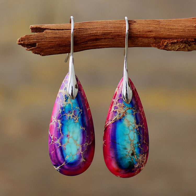 Turquoise and Red Jasper Teardrop Earrings for Spiritual Healing and Vitality