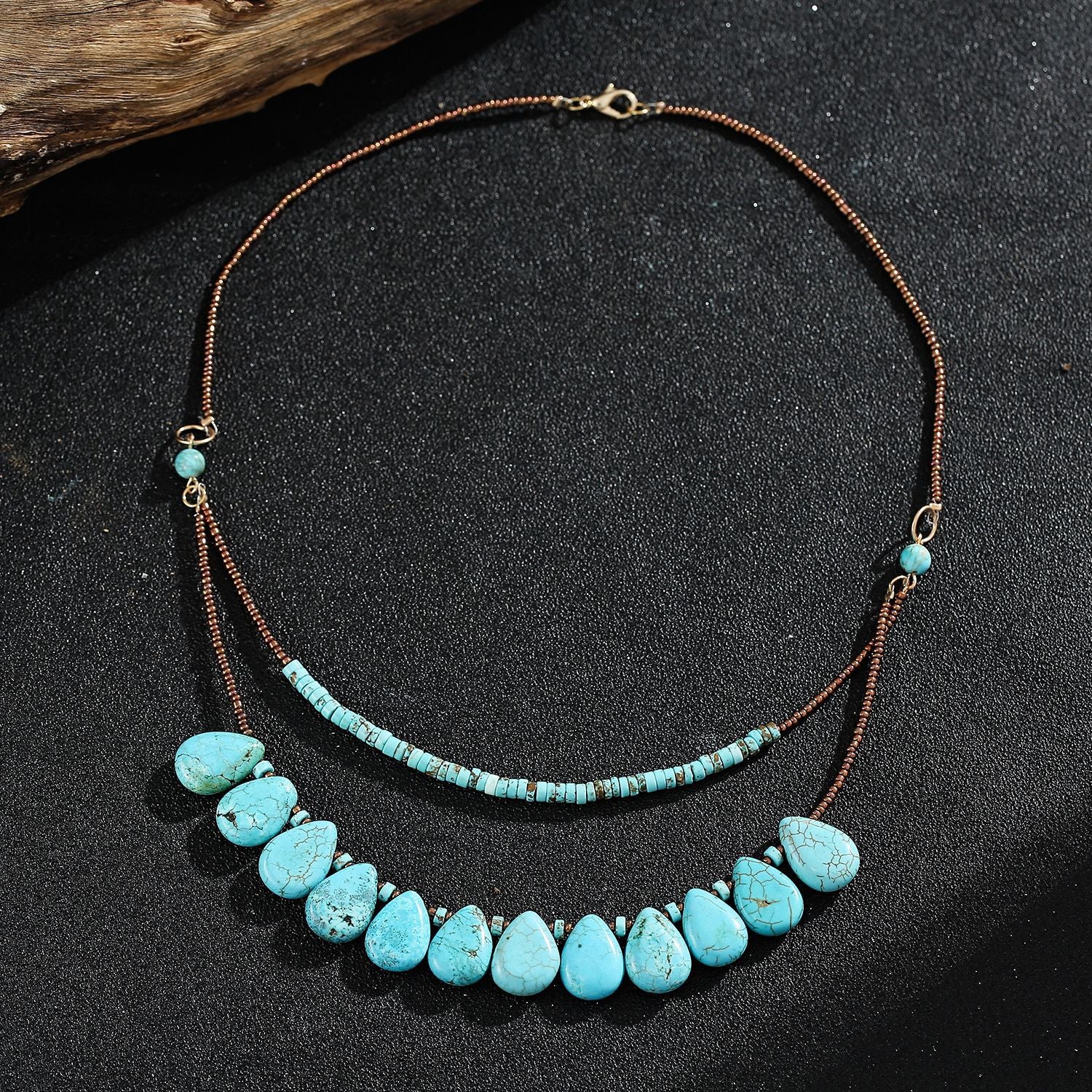 Layered Turquoise Gemstone Necklace with Multiple Teardrop Beads for Spiritual Tranquility and Balance