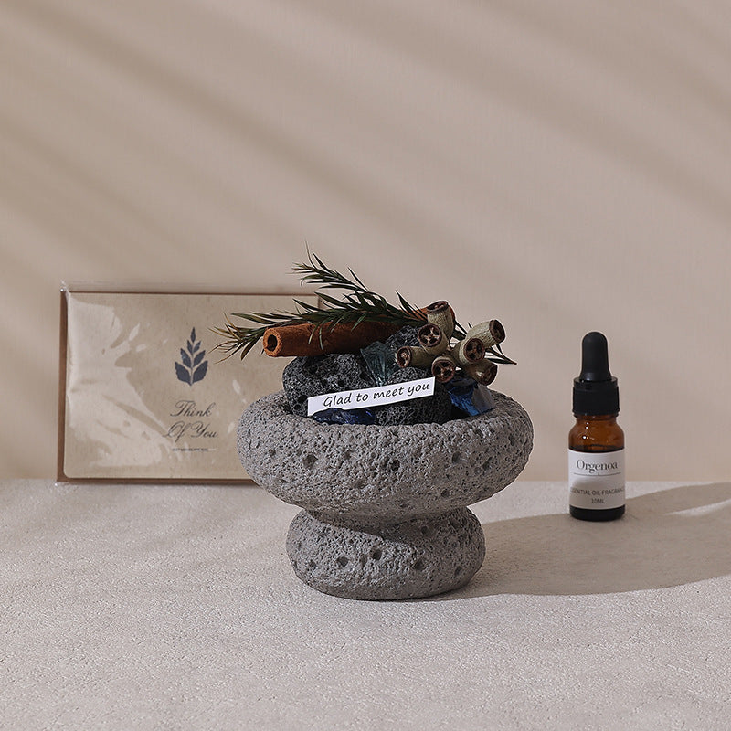 Volcanic Stone Essential Oil Diffuser Bowl with Natural Crystals for Spiritual Energy Cleansing