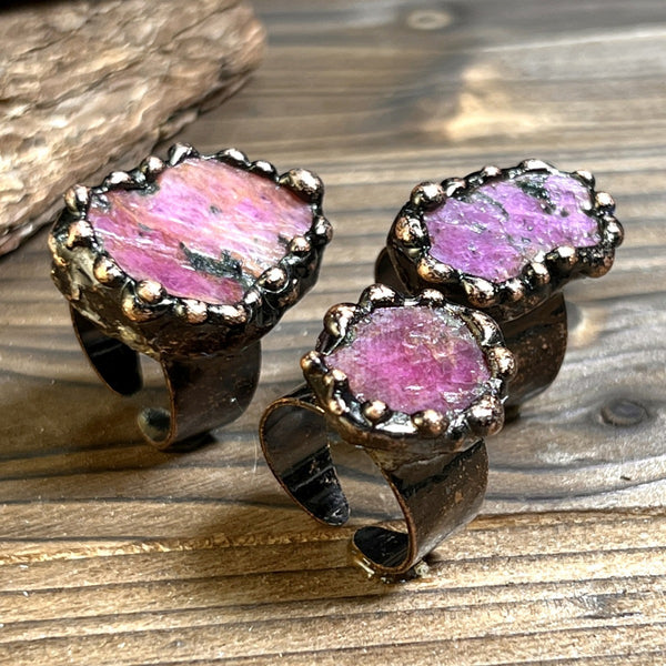 Unique Raw Pink Tourmaline Crystal Ring with Handcrafted Copper Band for Emotional Healing and Heart Chakra Activation