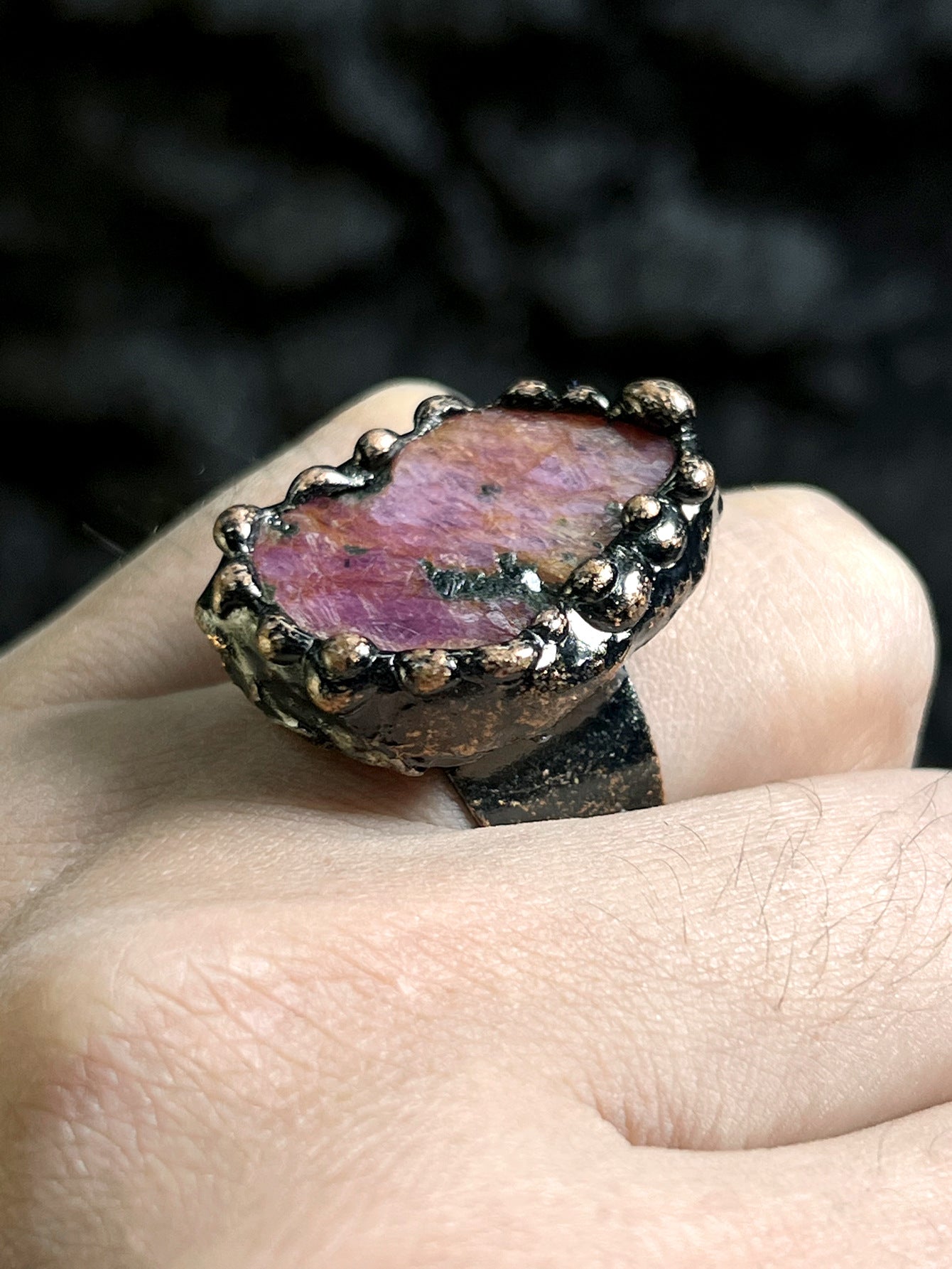 Unique Raw Pink Tourmaline Crystal Ring with Handcrafted Copper Band for Emotional Healing and Heart Chakra Activation