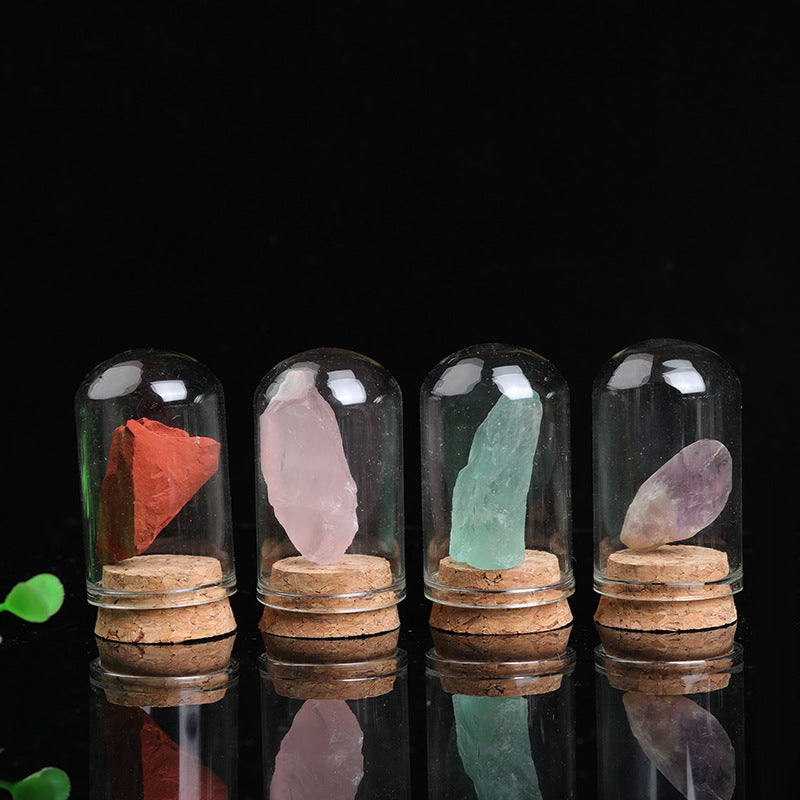 Mini Crystal Specimens in Glass Dome Display – Healing Stones Collection for Energy Balancing and Spiritual Decor