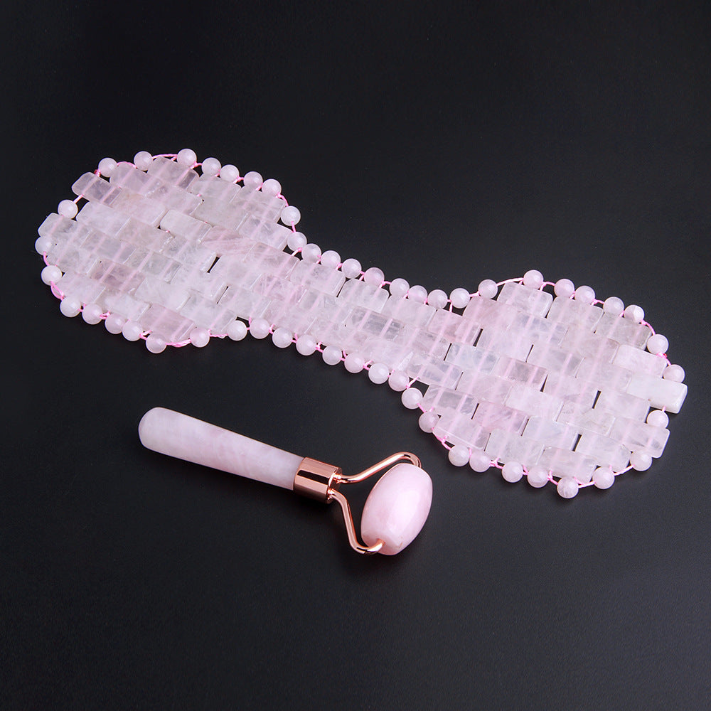 Rose Quartz Crystal Eye Mask and Facial Roller Set – Luxurious Jade Massage Tool for Soothing Eye Therapy and Skin Rejuvenation