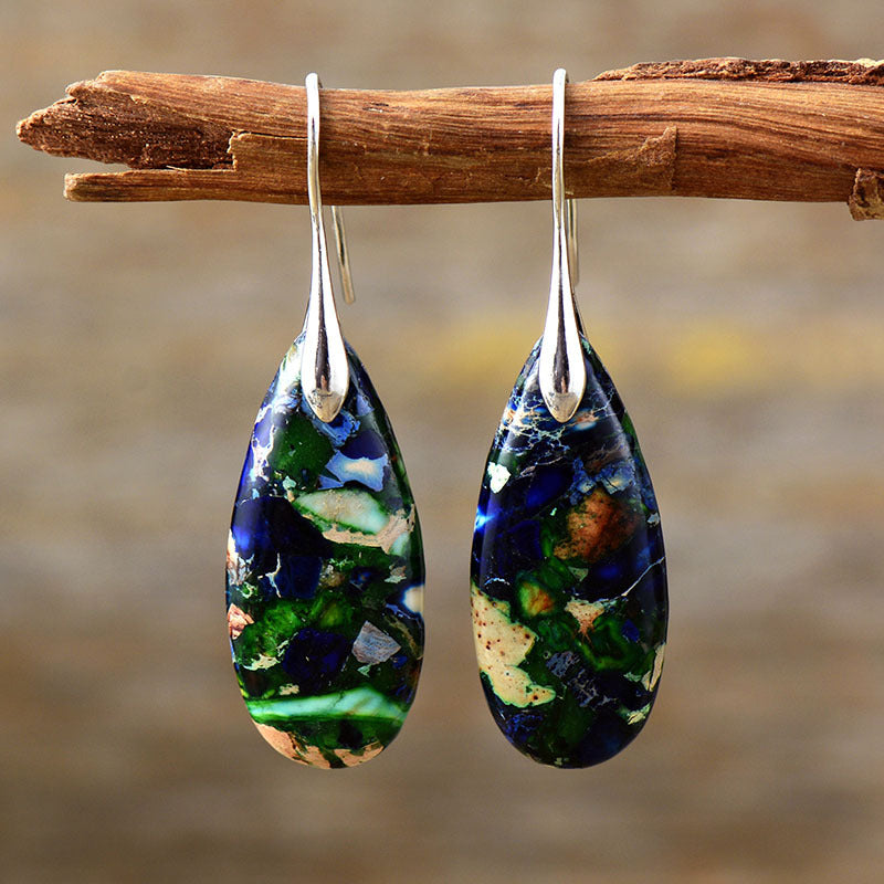 Handcrafted Teardrop Gemstone Earrings with Metal Accents for Spiritual Balance and Grounding