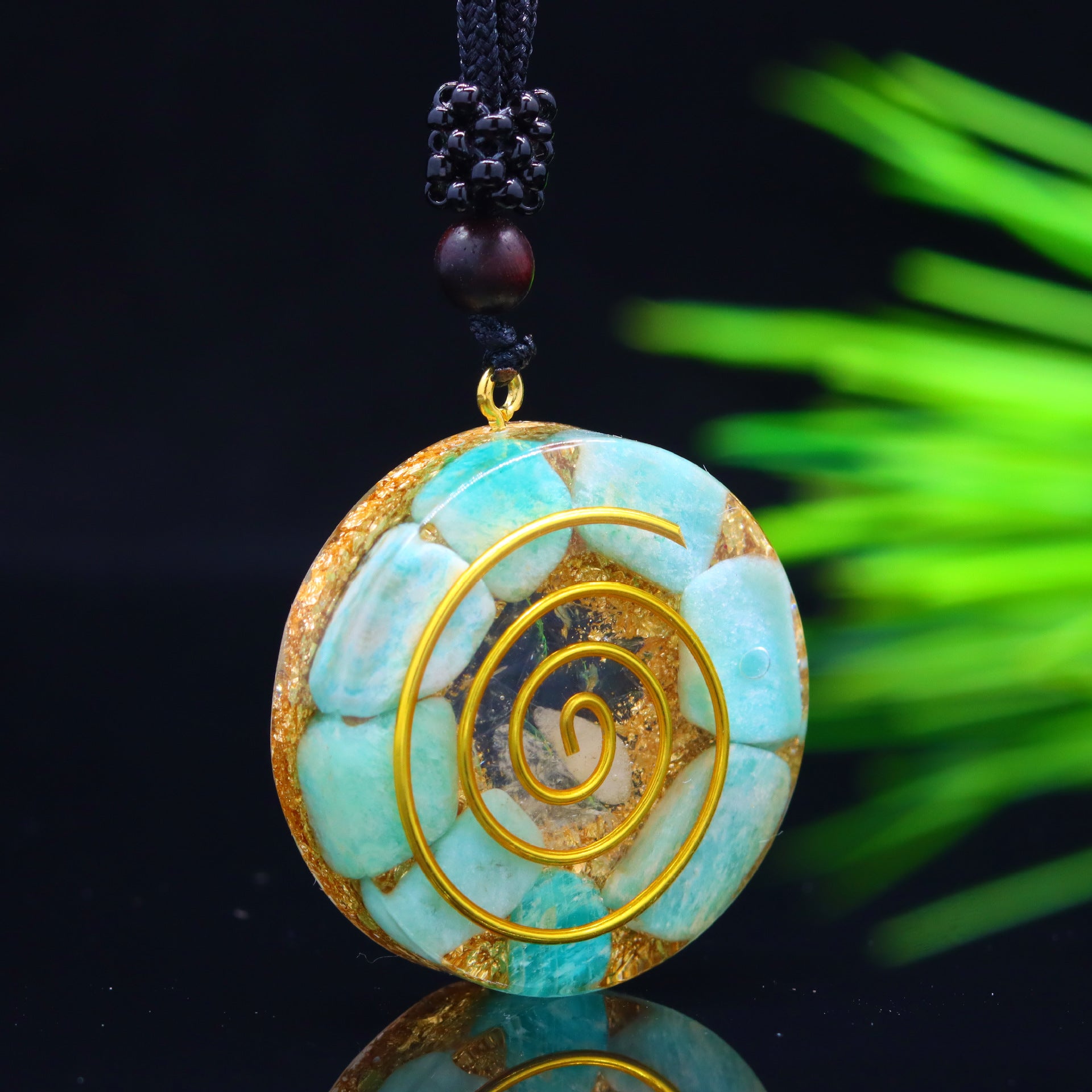 Golden Spiral Turquoise Energy Pendant Necklace for Chakra Healing and Spiritual Balance