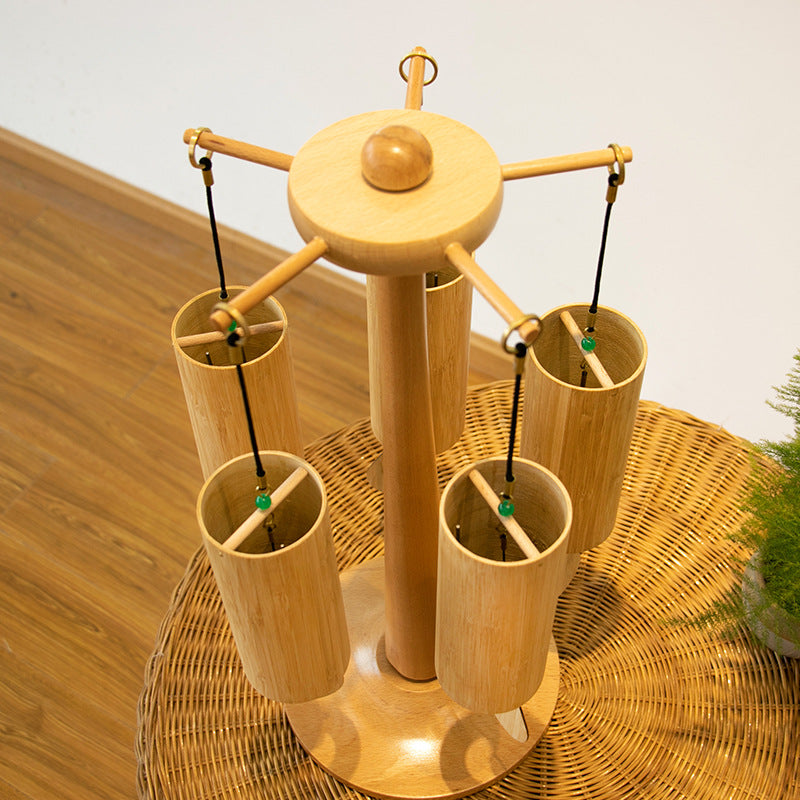 Handcrafted Wooden Wind Chime Stand Display – Spiritual Feng Shui Decor for Healing Sounds and Positive Energy