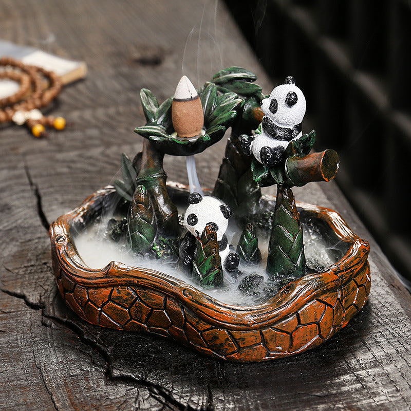 Playful Panda Backflow Incense Burner with Bamboo Forest Design for Meditation, Relaxation, and Spiritual Cleansing