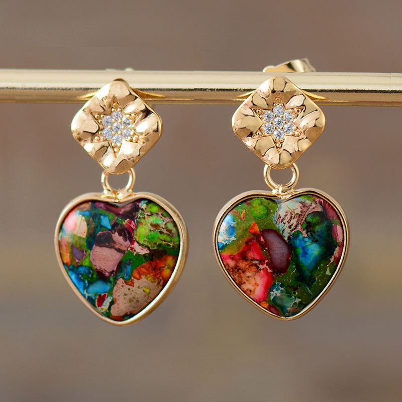 Heart-Shaped Red Jasper and Gold-Plated Love Energy Earrings for Passion and Protection