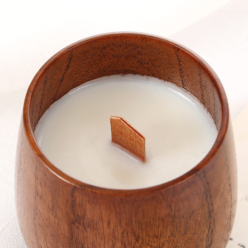 Handcrafted Natural Wooden Bowl Candle with Crackling Wooden Wick for Meditation, Relaxation, and Spiritual Ambiance